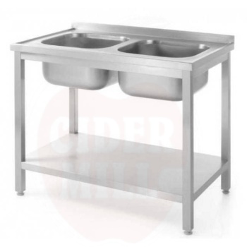 Table with 2 sinks and shelf – bolted, depth 600 mm, HENDI, Profi Line, 1000x600x(H)850mm