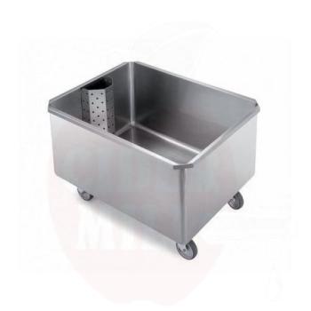 Wheeled tub with removable grill and drain cock, dimensions mm. 800x600x750h