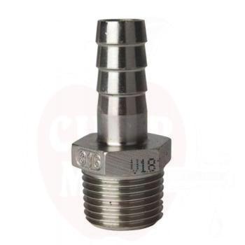 Male Hose Fitting, serrated hose shank and hexagon|octagon - Stainless Steel AISI 316