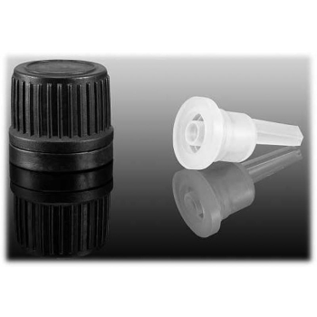 Dropper - PP cap in black with a security ring dia 18/410- dispenser drops of HDPE natural