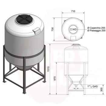 Plastmahuti 330l koonusega, metallalusel