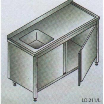 Edelstahltisch 900x700x850mm, Spüle links, Schrank unten