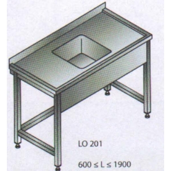 Ruostumaton pöytä 900x700x850 mm, pesuallas keskellä