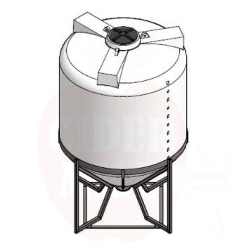 Plastmasas konteiners 2500l (konusveida pamatne), uz metāla pamatnes