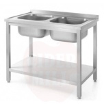 Table with 2 sinks and shelf – bolted, depth 600 mm, HENDI, Profi Line, 1000x600x(H)850mm