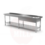Table 2200x600x850mm, 1 sink on the right, with shelf, stainless steel