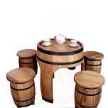 Oak barrel table with 4 stools