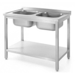 Table with double sink and shelf for self-assembly, 1000x600x(H)850 mm