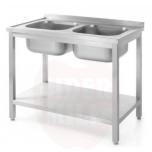 Table with double sink and shelf for self-assembly, 1000x600x(H)850 mm