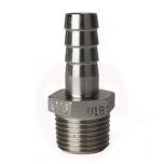 Male Hose Fitting, serrated hose shank and hexagon|octagon - Stainless Steel AISI 316