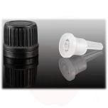 Dropper - PP cap in black with a security ring dia 18/410- dispenser drops of HDPE natural