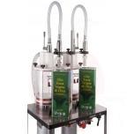 TWIN HEAD VERTICAL VOLUMETRIC FILLER FOR DOSES FROM 250 UP TO 5000 ml NO-RETURN VALVES AND NOZZLES WITH GRIDS