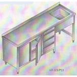 Roostevaba laud 2400x600x850mm, valamu paremal, sahtlid ja kapp