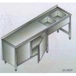 Nerūdijantis stalas 2000x700x850mm, 2 kriauklės dešinėje, spintelė apačioje