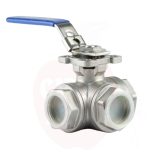 3-way ball valve with 1/2" threads T-configuration, stainless steel