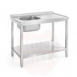 Sink table with shelf – bolted, depth 600 mm, HENDI, Profi Line, Left side, 1000x600x(H)850mm
