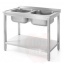 Table with 2 sinks and shelf – bolted, depth 600 mm, HENDI, Profi Line, 1000x600x(H)850mm
