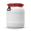 55 L drum with lid, PE, white red